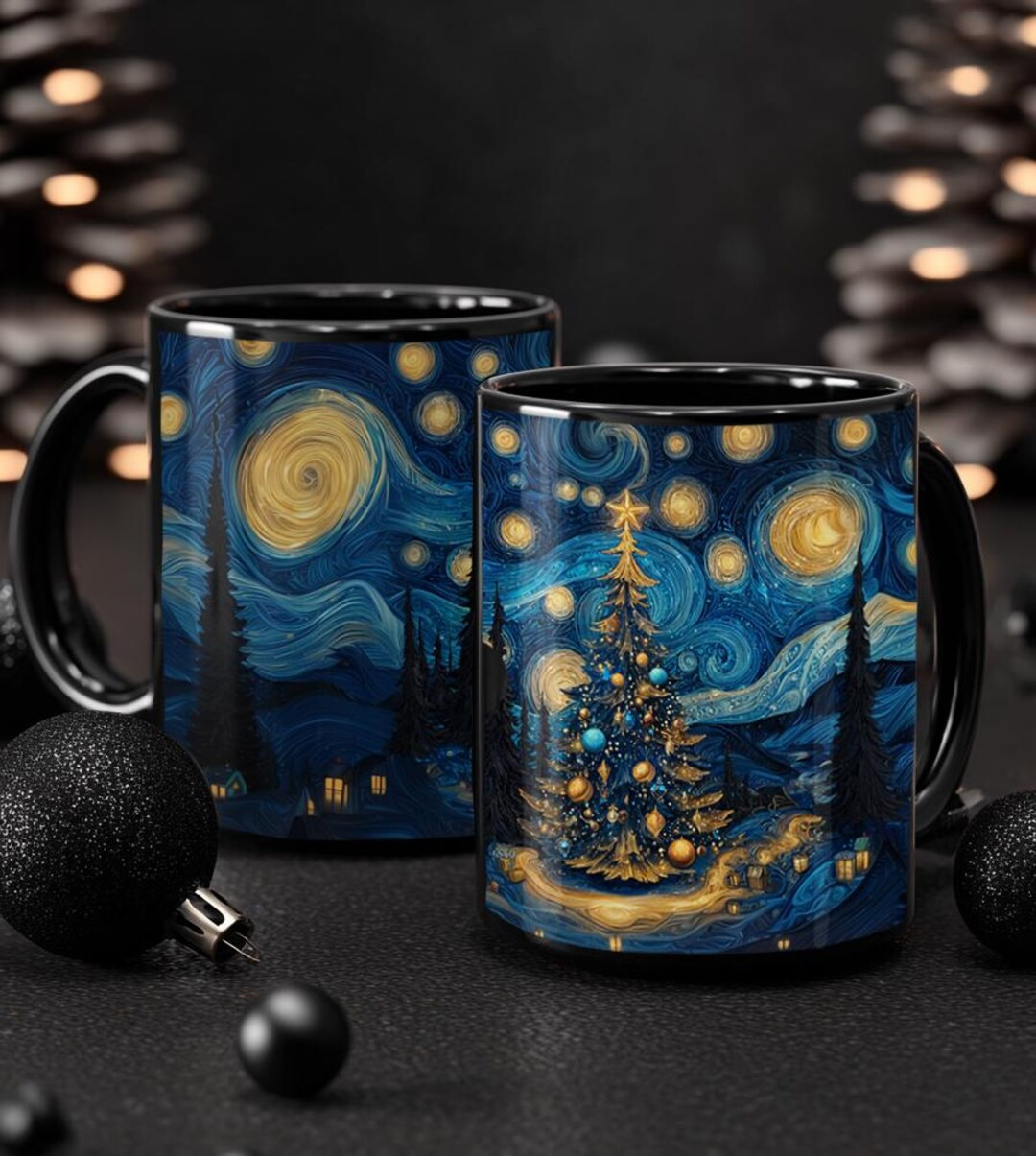 Christmas Scene Van Gogh Starry Night Mug 15oz 11oz, Christmas Scene Cup, Holiday Coffee Cup, Xma... | Etsy (US)