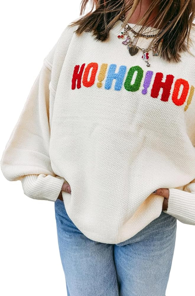 Melliflo Women's Merry Christmas Sweaters Crewneck HO HO HO Pullover Sweater Drop Shoulder Lanter... | Amazon (US)