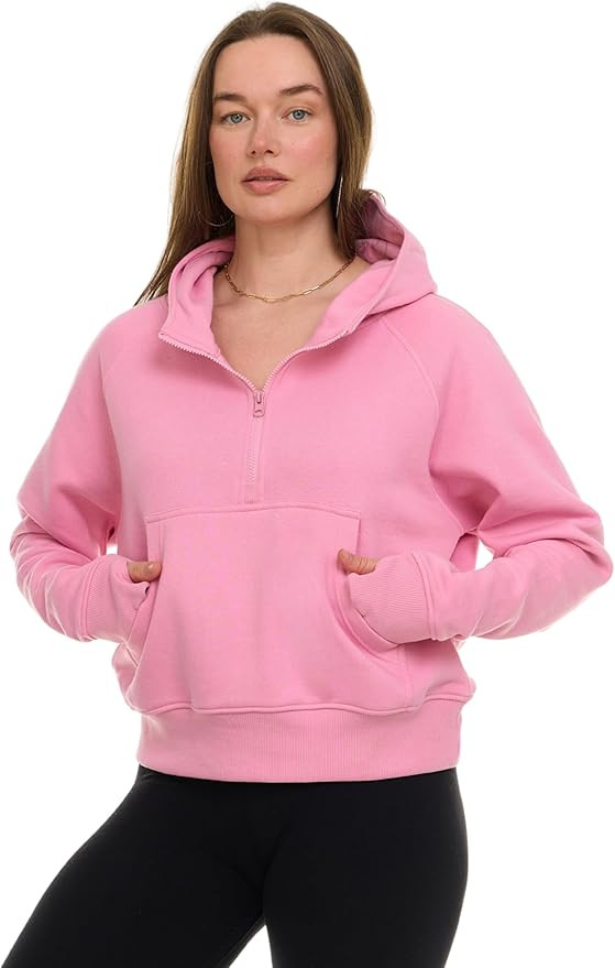 Womens Half Zip Hoodie - Fleece Cropped Sweatshirt for Women, Quarter Zip Up Pullover | Amazon (US)