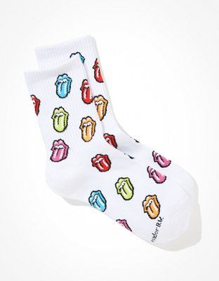 AE Multi-Color Rolling Stones '90s Crew Socks | American Eagle Outfitters (US & CA)
