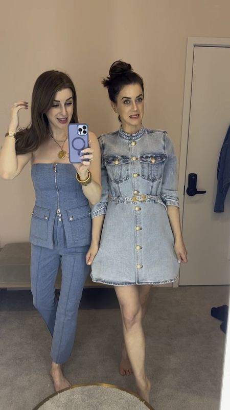 I am heading to an event in Nashville in a few weeks which means bring me all the denim.  I found the most adorable two piece denim outfit today that gives a chic vibe to the classic denim look. I am wearing a size 4 in both pieces.  I also love Megan's denim dress because it's actually tailored and fits the body really well.  The belt is the cherry on top to give the outfit shape and form. She is wearing a small.

Denim, dress, casual, Veronica Beard, Generation Love 

#LTKover40 #LTKstyletip #LTKshoecrush