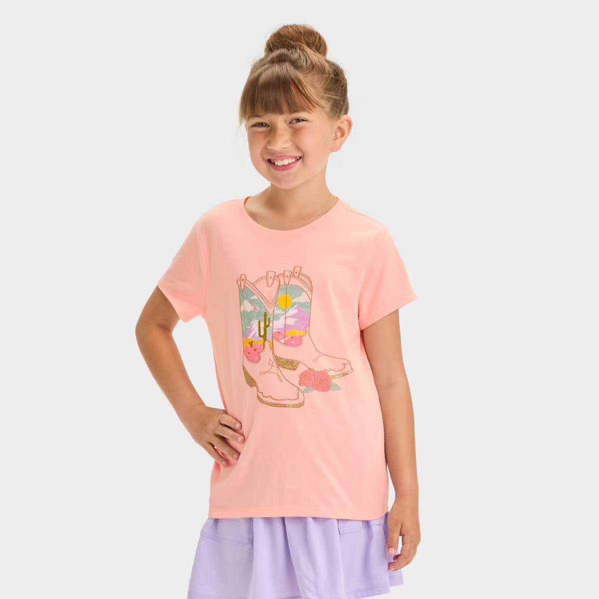 Girls' Short Sleeve Scenic Boots Graphic T-Shirt - Cat & Jack™ Medium Pink | Target