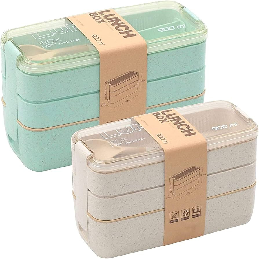 Rarapop 2 Pack Stackable Bento Box Japanese Lunch Box Kit with Spoon & Fork, 3-In-1 Compartment W... | Amazon (US)