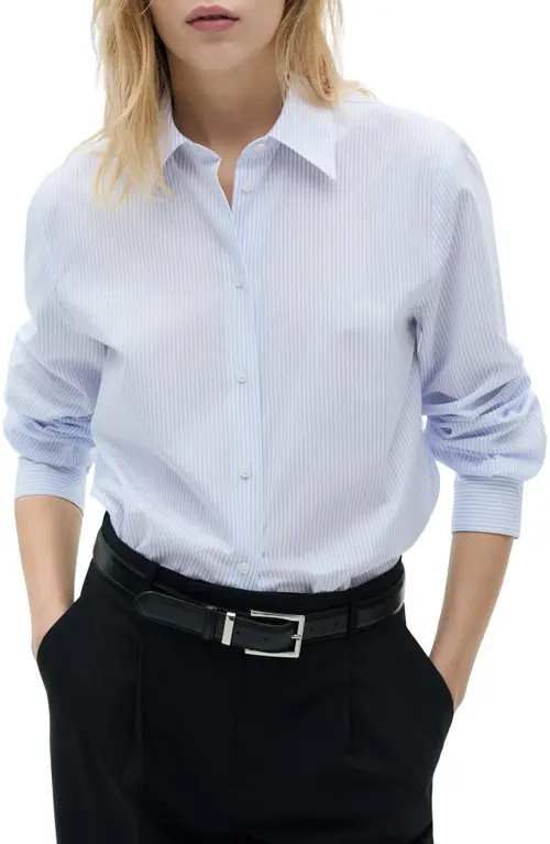 MANGO Stripe Button-Up Shirt in Sky Blue at Nordstrom, Size 2 | Nordstrom