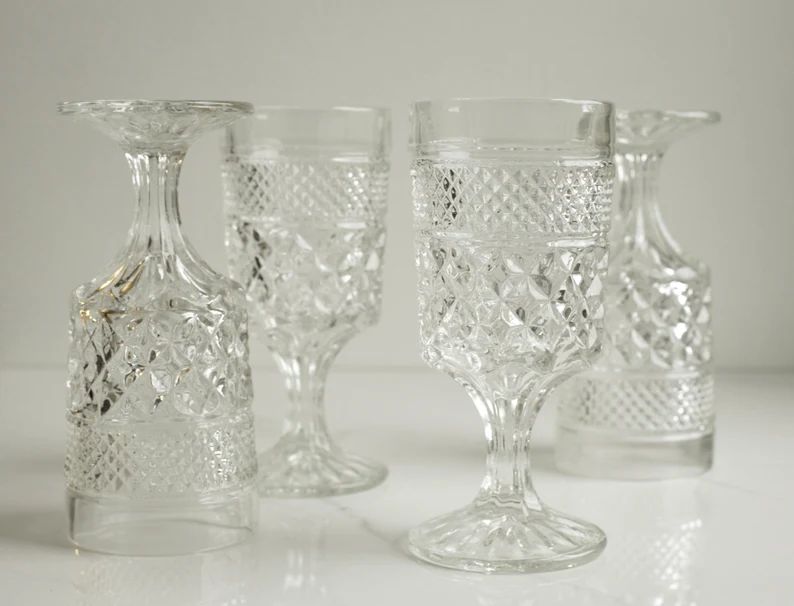 8 oz Water Goblets Set of Two - Anchor Hocking Wexford Vintage Goblet - Pressed Glass Vintage Gla... | Etsy (US)