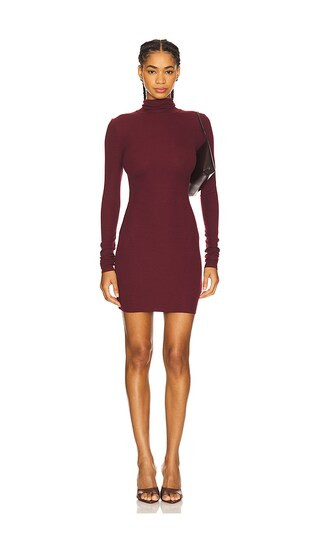 Long Sleeve Turtleneck Butter Rib Mini Dress in Oxblood | Revolve Clothing (Global)