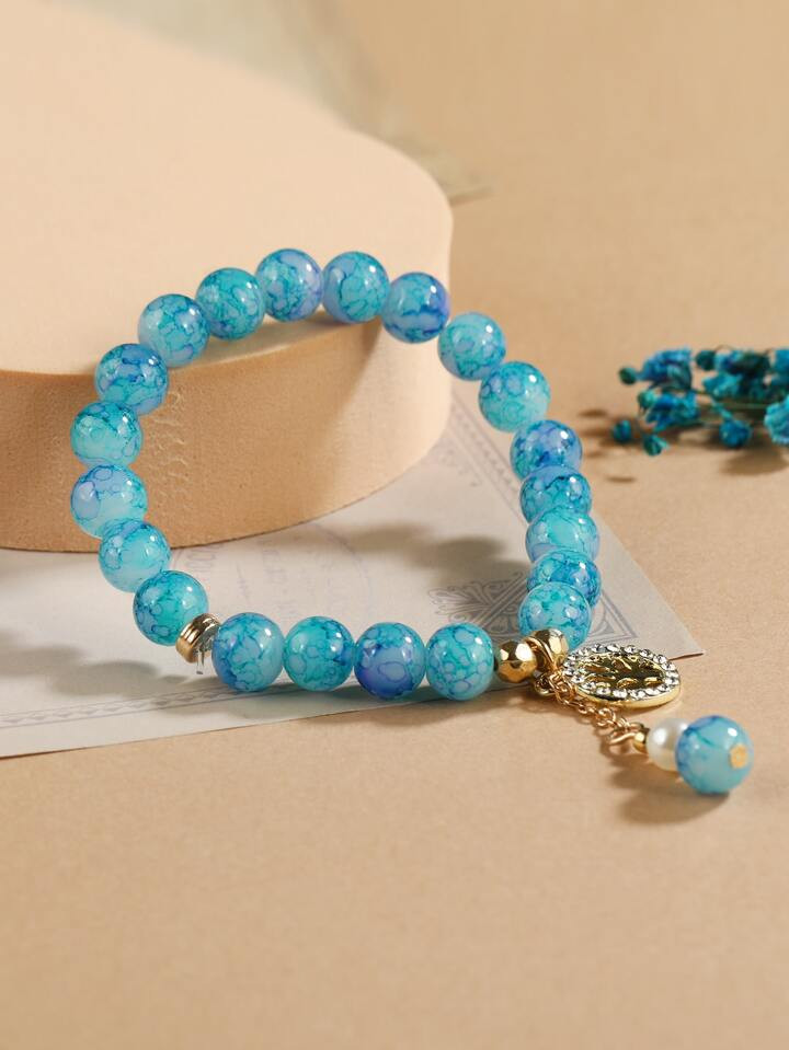 Rhinestone Decor Round Charm Beaded Bracelet Ladies Crystal Bead Bracelet Handmade | SHEIN