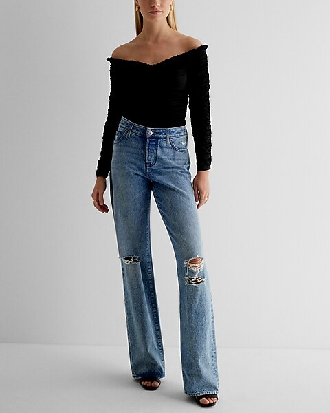 Body Contour Compression Off The Shoulder Ruched Bodysuit | Express