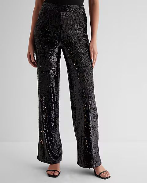 Sequin High Waisted Wide Leg Trousers