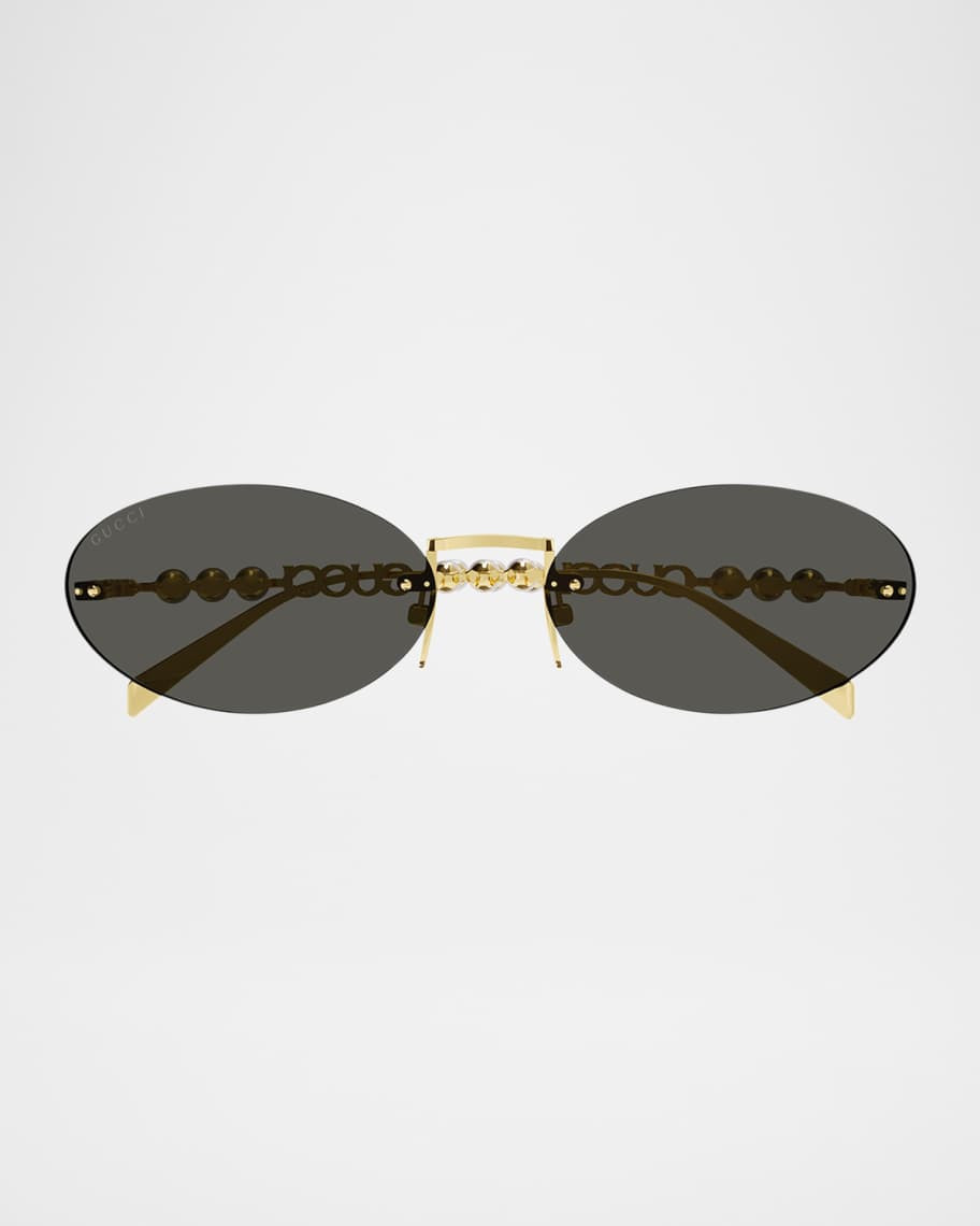 Gucci Rimless Metal Oval Sunglasses with Faux Pearls | Neiman Marcus