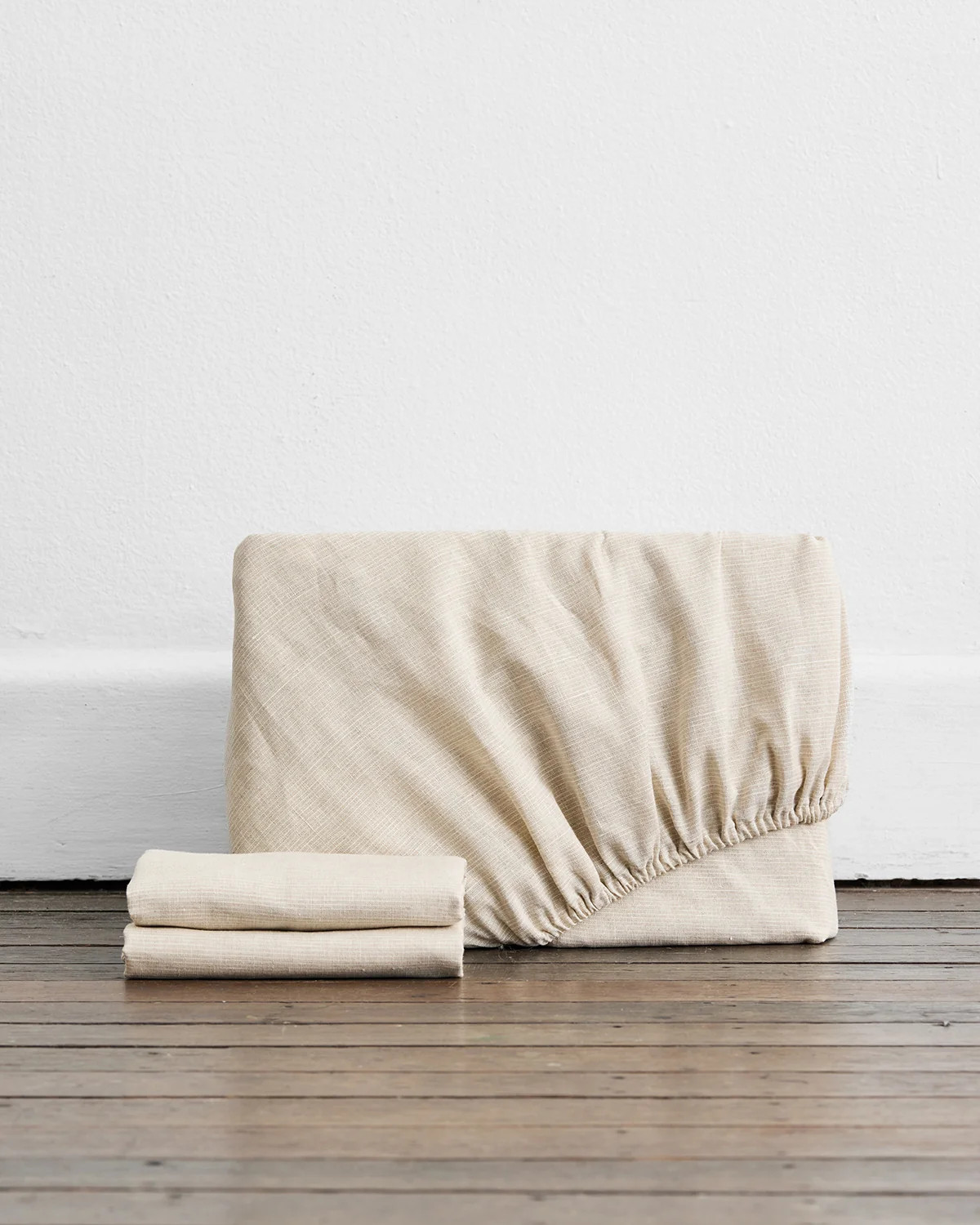 Oatmeal & White Stripe 100% French Flax Linen Fitted Sheet Set | Bedthreads US