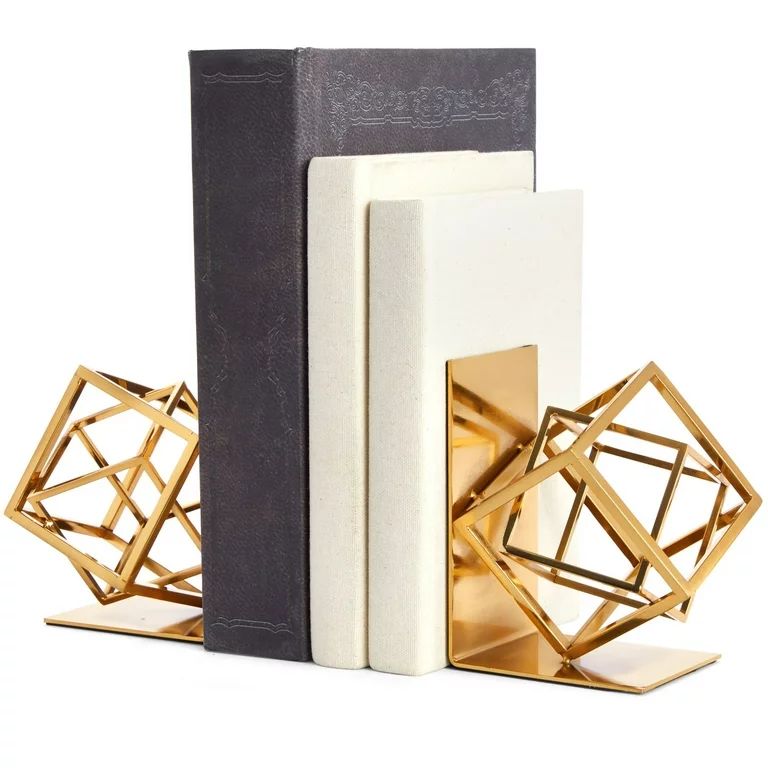 Decorative Gold Bookends with Square Metal Geometric Design, for Books, Magazines, Journals, Mode... | Walmart (US)