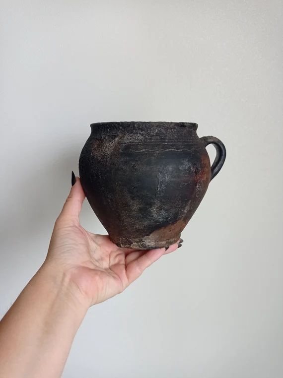 Vintage Black Clay Pot Old Clay Pot Wabi Sabi Pottery - Etsy UK | Etsy (UK)