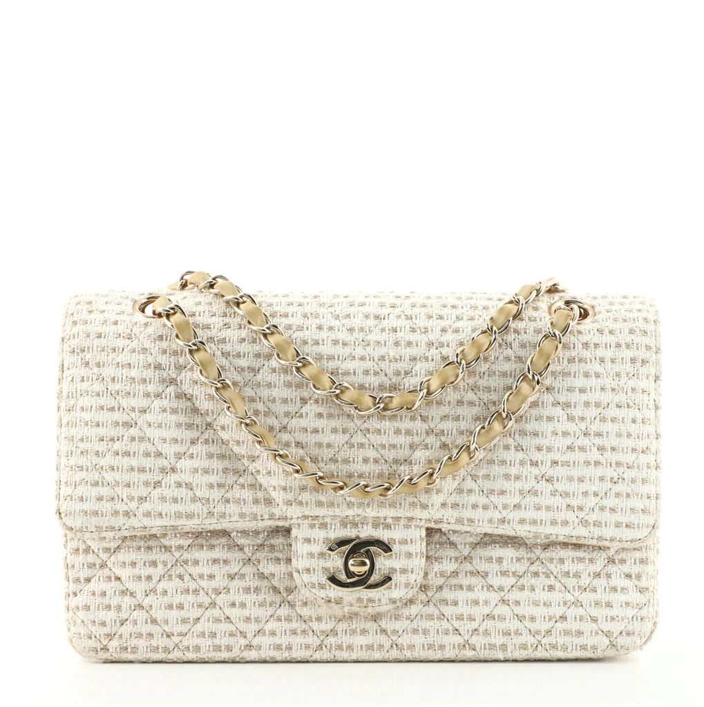 Chanel Vintage Classic Double Flap Bag Quilted Tweed Medium Neutral 8023520 | Rebag