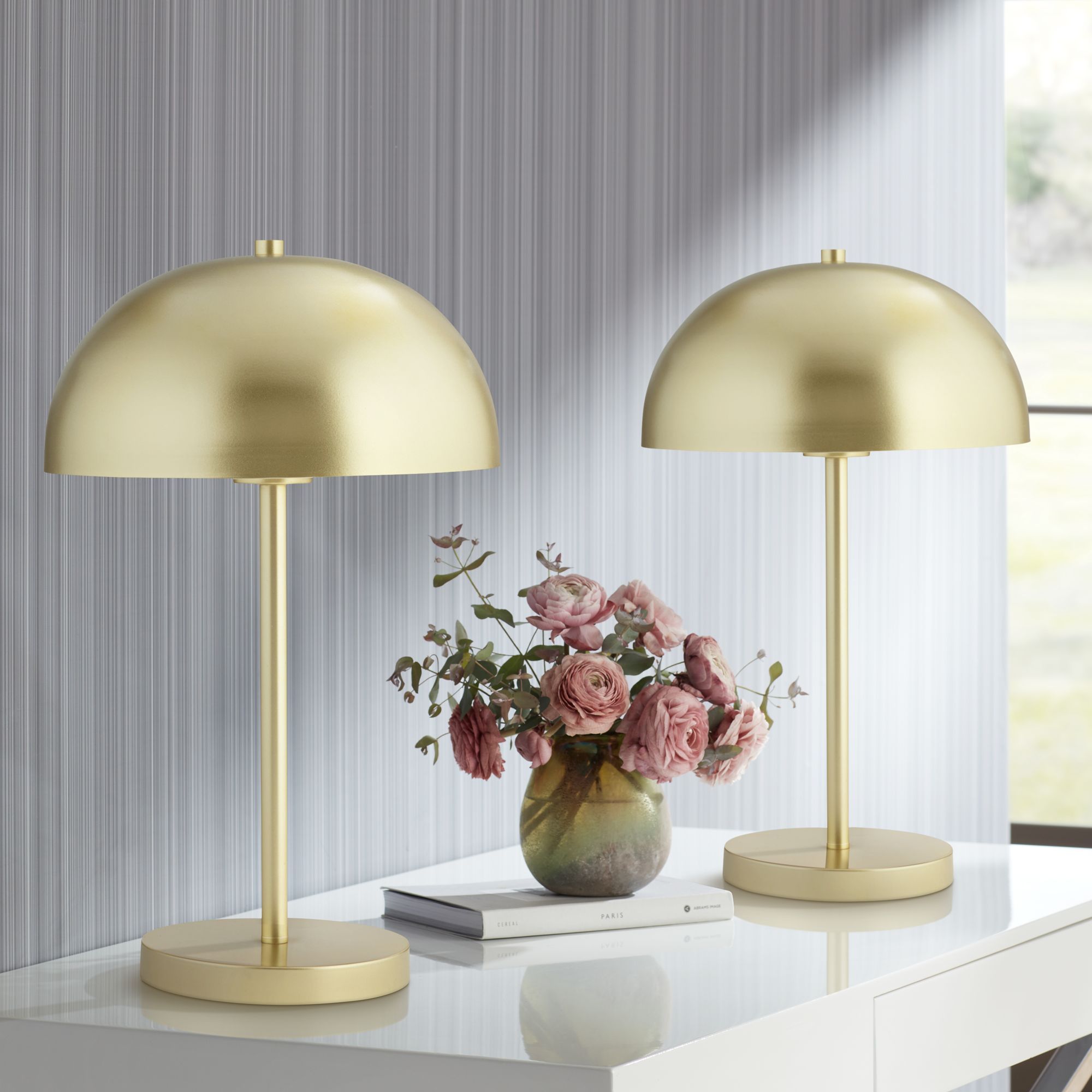 360 Lighting Modern Mid-Century Luxury Accent Table Lamps 19 1/2" High Set of 2 Gold Metal Dome-S... | Walmart (US)