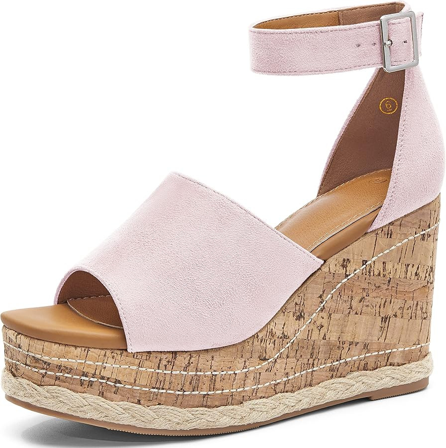 Women's Wedge Platform Espadrille Sandals Braided Open Square Toe Ankle Buckle Strappy Cork Sole ... | Amazon (US)