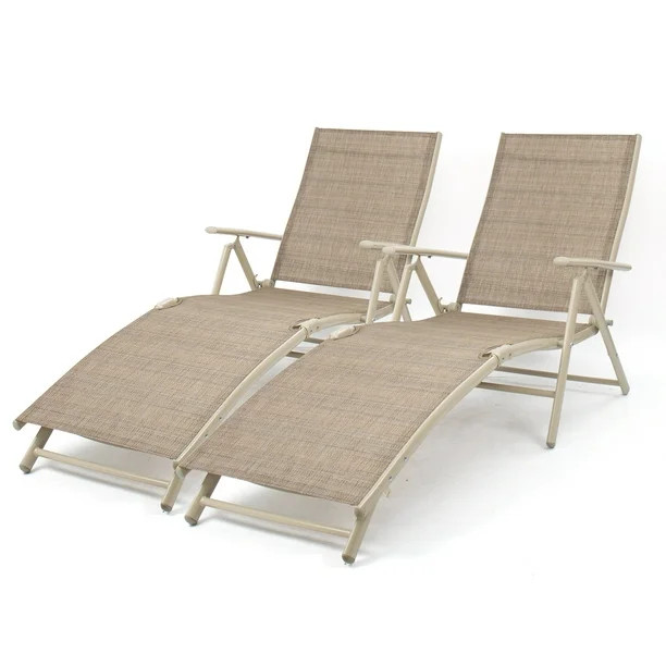 Lacoo Set of 2 Patio Lounge Chairs Adjustable Pool Chaise Lounge Chairs Folding Outdoor Recliners... | Walmart (US)
