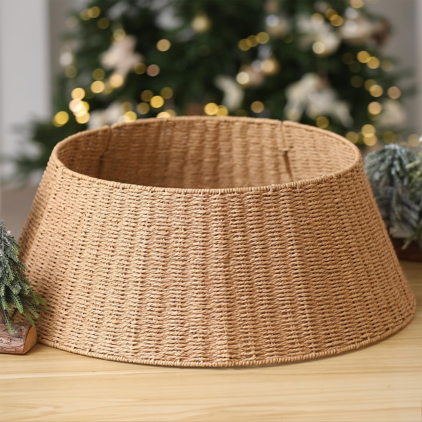 Handmade Christmas Tree Collar Basket Skirt-Elegant Woven Rattan Ring Base Cover-28in Stand Decor... | Amazon (US)