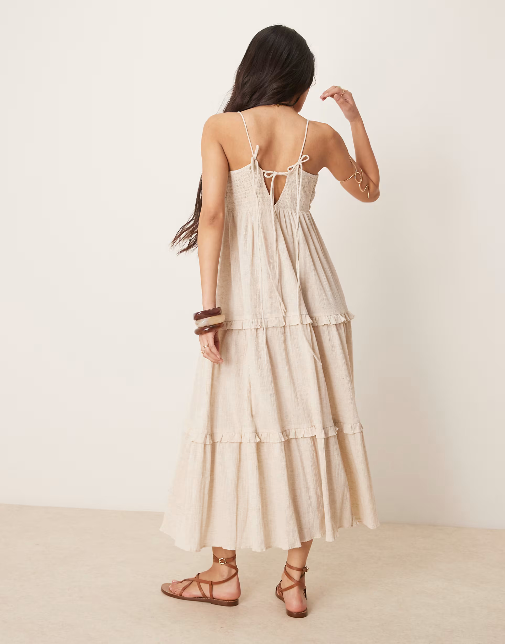 ASOS DESIGN crinkle cami maxi dress in oatmeal | ASOS (Global)