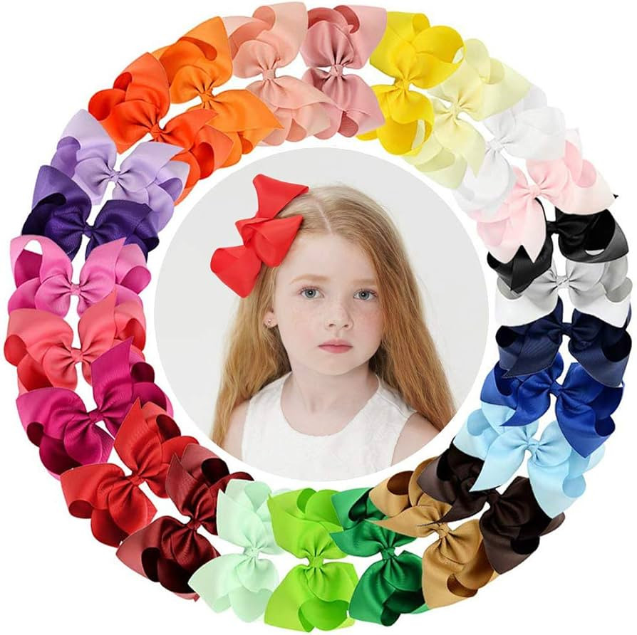 25PCS Big 6 Inch Hair Bows for Girls Grosgrain Ribbon Toddler Hair Accessories with Alligator Cli... | Amazon (US)