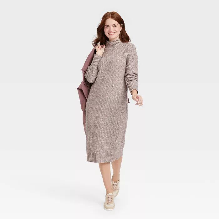 Women&#39;s Balloon Long Sleeve Cable Sweater Dress - Universal Thread&#8482; Tan XXL | Target