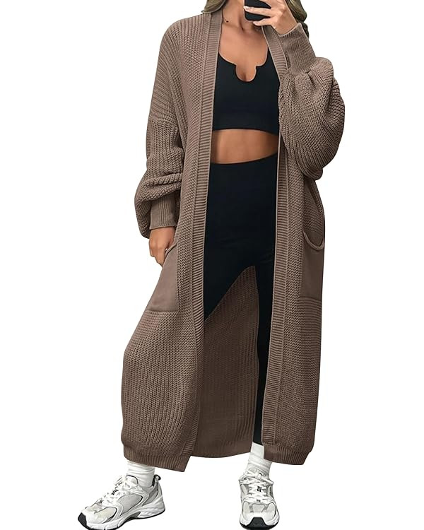 LILLUSORY Women's Oversized Long Cardigan Open Front Duster Sweater Coatigan with Pockets | Amazon (US)