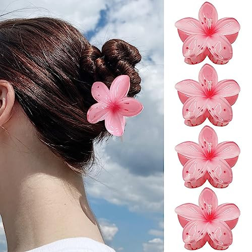 GQLV Hair Clip, 4pcs Large Flower Claw Clips for Thick/Thin Hair, Strong Hold Nonslip Cute Hair Clips for Women Girls, Hawaiian Hair Accessories, Holiday Gifts | Amazon (US)