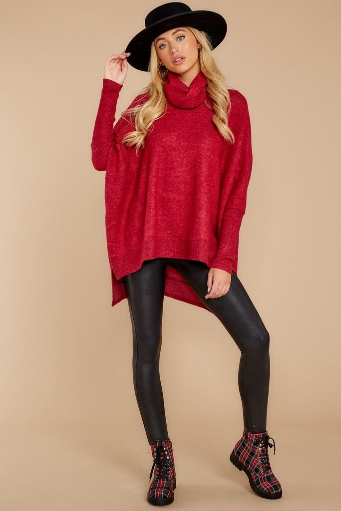 Last To Love Dark Red Cowl Neck Sweater | Red Dress 