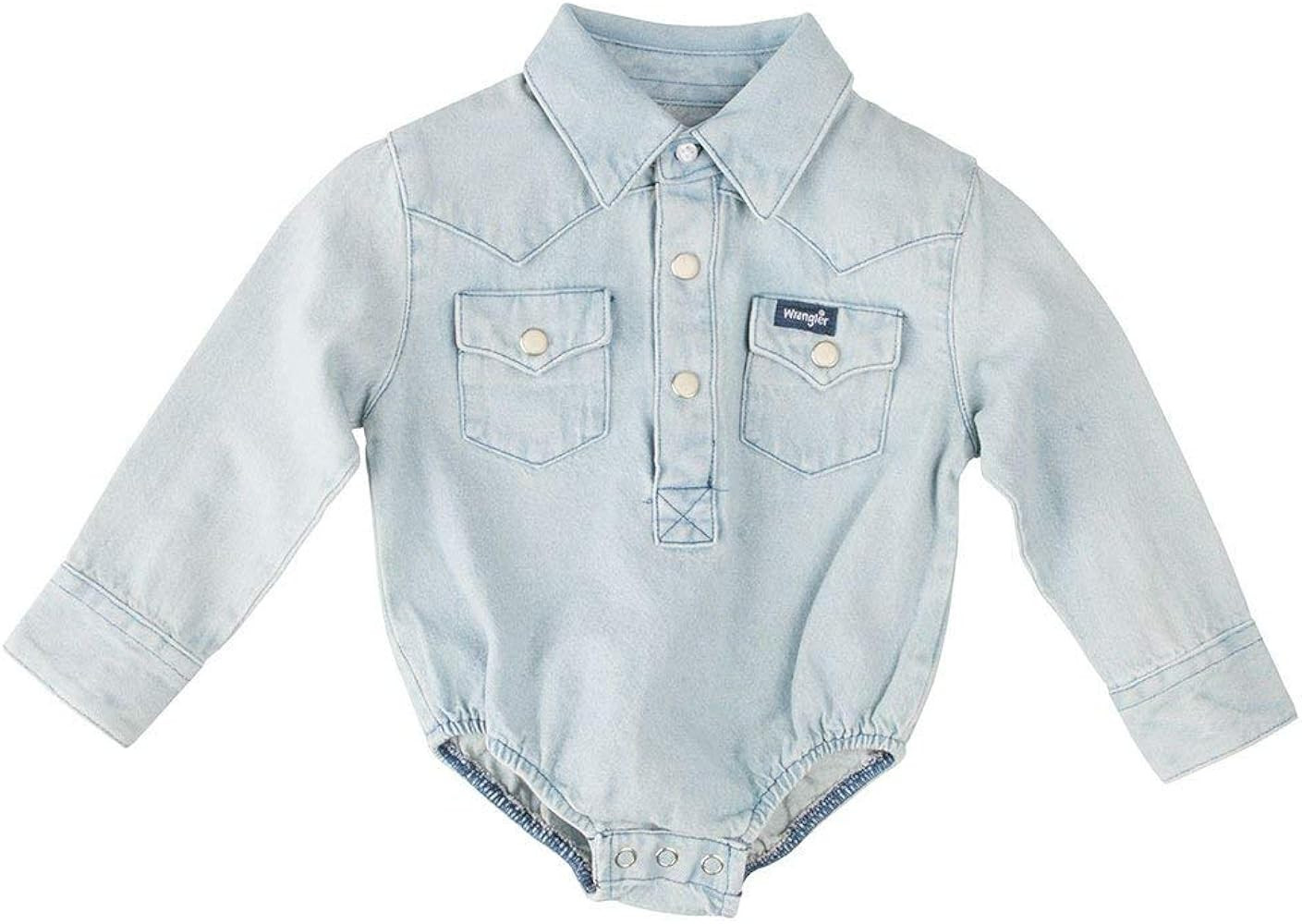Wrangler Baby Boys' Western Long Sleeve Denim Bodysuit | Amazon (US)