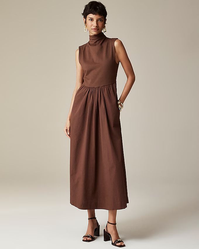 Fitted knit mockneck dress with poplin skirt | J. Crew US