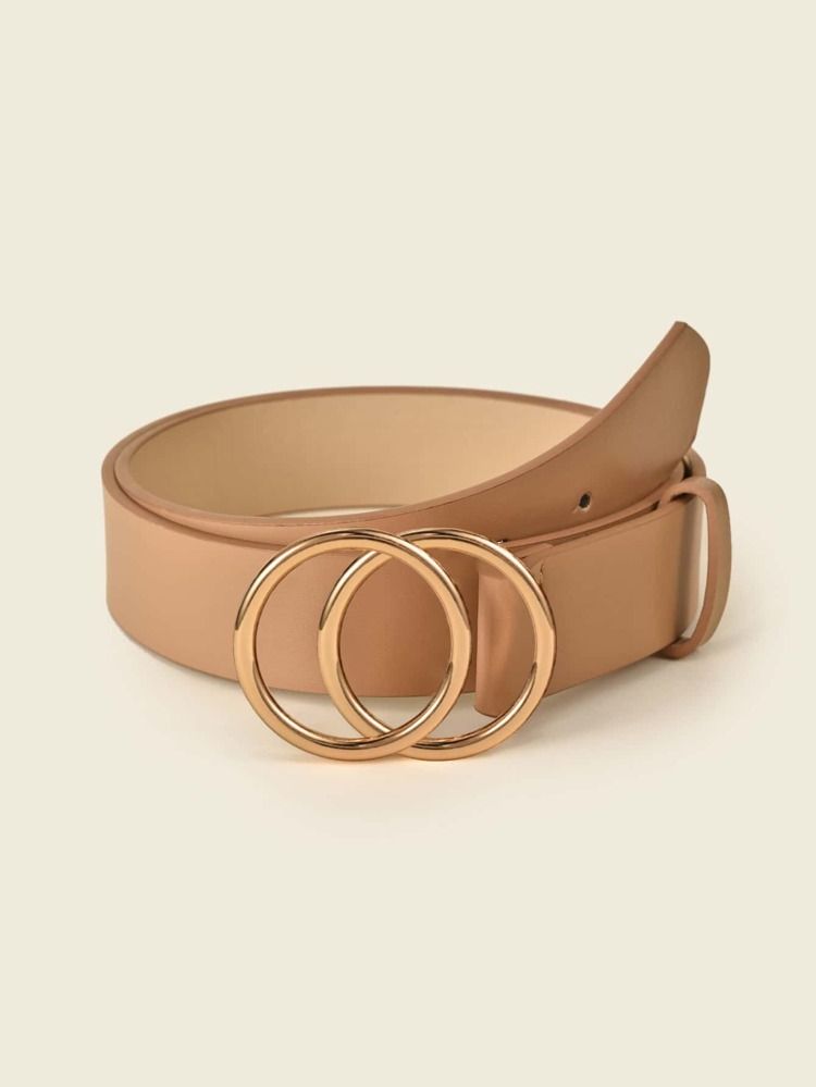 SHEIN BASICS Double O-Ring Buckle Faux Leather Belt | SHEIN