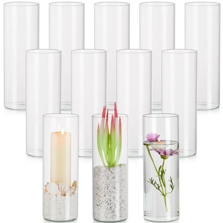 Clear Glass Cylinder Vase 10" Tall Round Flower Vases for Centerpieces Table Glass Candle Holder ... | Walmart (US)