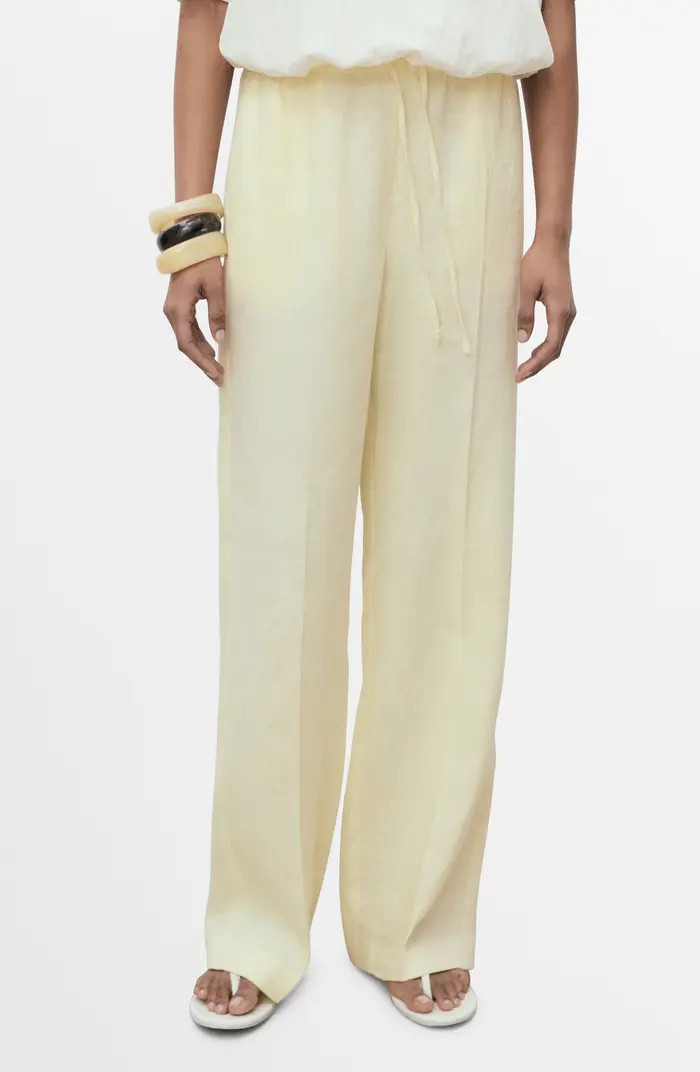 MANGO Tie Waist Wide Leg Linen Pants | Nordstrom | Nordstrom