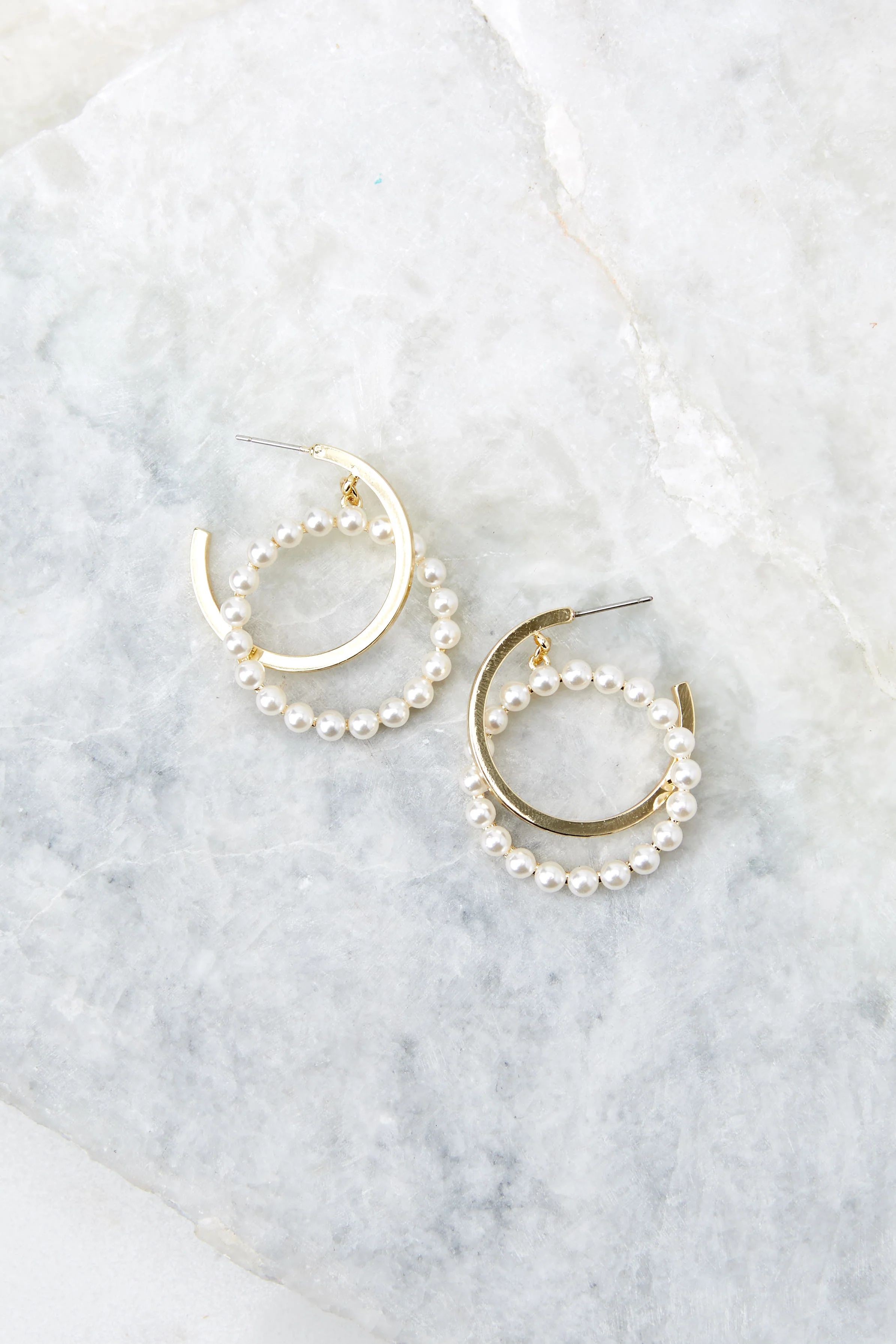 Simply Subtle Gold Pearl Earrings | Red Dress 