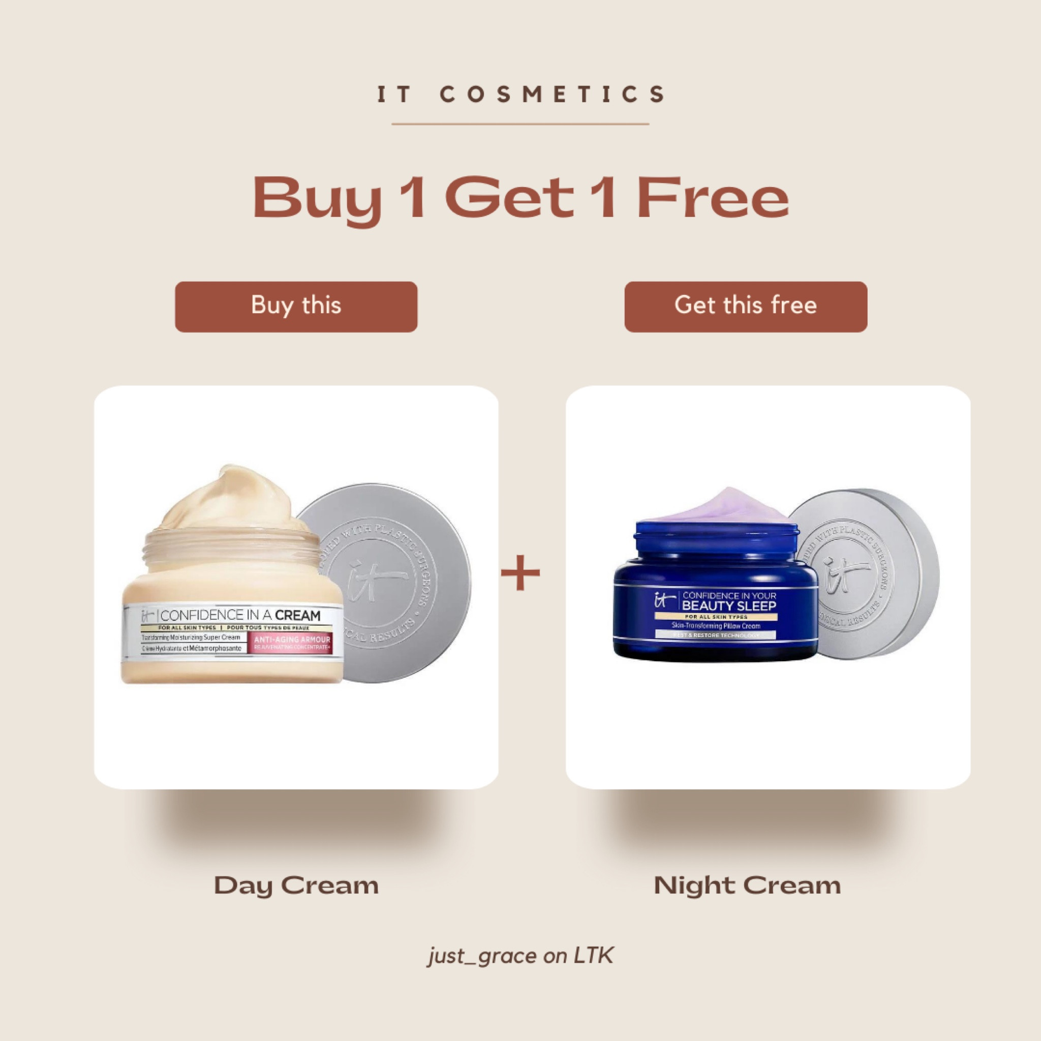 BOGO FREE on my favorite day cream and night cream from #itcosmetics! 

#LTKbeauty #LTKsalealert