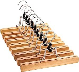 High-Grade Wooden Pants Hangers with Clips 20 Pack Non Slip Skirt Hangers, Smooth Finish Solid Wo... | Amazon (US)