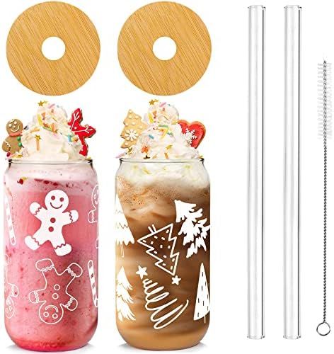 Christmas cups with lid and straw Christmas tree tumbler drinking glasses Christmas coffee cups g... | Amazon (US)