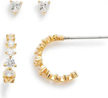 Trillion Cubic Zirconia Stud & Huggie Hoop Earrings Set | Nordstrom