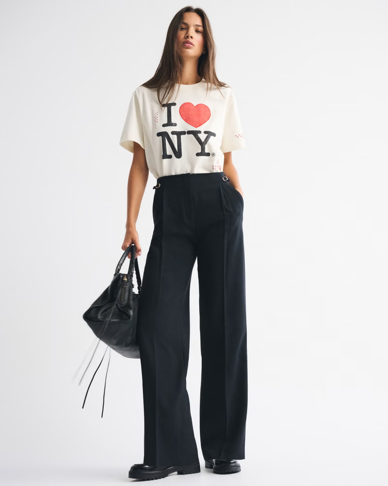 Women's A&F Sloane Tailored Hardware Wide Leg Pant | Women's | Abercrombie.com | Abercrombie & Fitch (US)