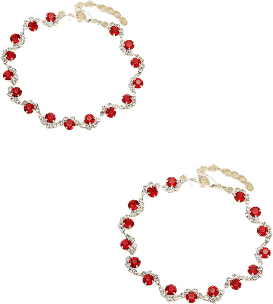 2 exquisite bracelets with red rhinestones, fashionable and cool style jewelry | Amazon (US)