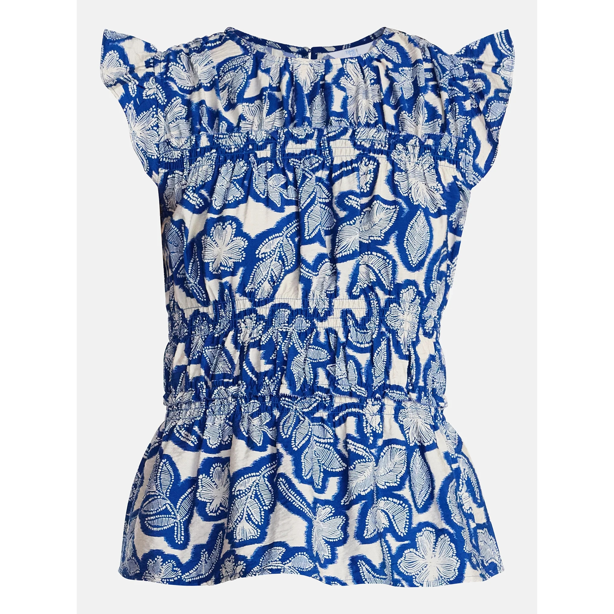 Time and Tru Women's Sleeveless Smocked Top with Ruffle Trim, Sizes XS-XXXL | Walmart (US)
