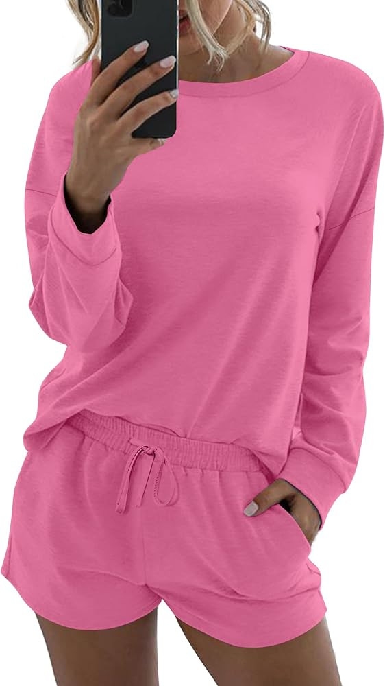 Ekouaer Womens Pajama Sets 2 Piece Lounge Set Casual Long Sleeve Loungewear Matching Sleepwear | Amazon (US)