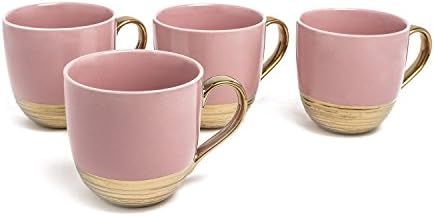 Yedi YCC721, 24 Oz Embossed Collection Porcelain Mugs, Ceramic Pink Gold Cups, Bone China Tea Cup... | Amazon (US)