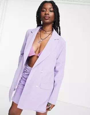 Daisy Street oversized boyfriend blazer with retro floral buttons in lilac - part of a set | ASOS (Global)