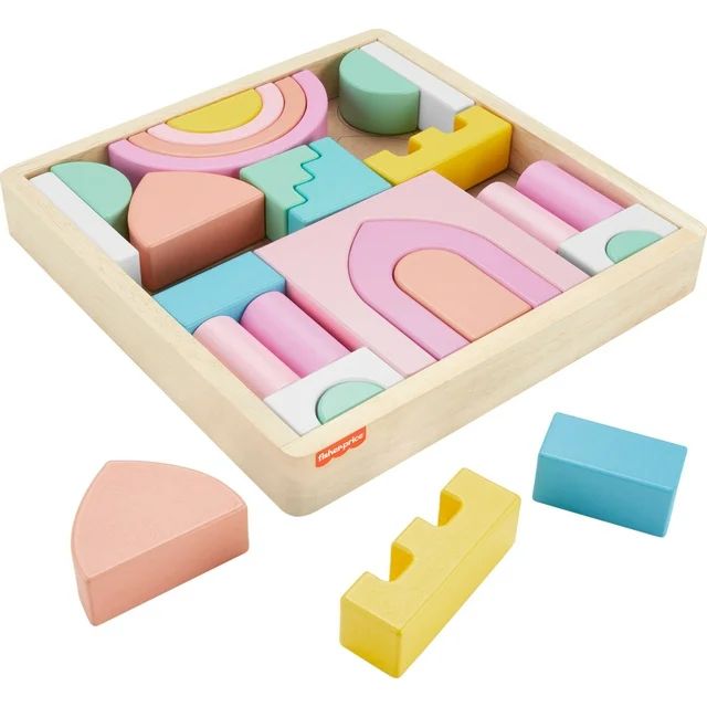 Fisher-Price Wooden Pink Castle Building Block Set, Stacking Pretend Play for Toddlers 2+, 28 Pie... | Walmart (US)