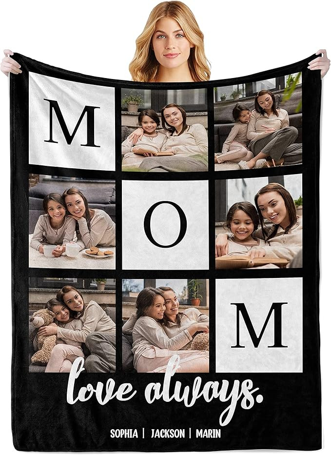 Ecautly Mothers Day Birthday Gifts for Mom, Personalized Custom Blanket with Photos Pictures Text... | Amazon (US)