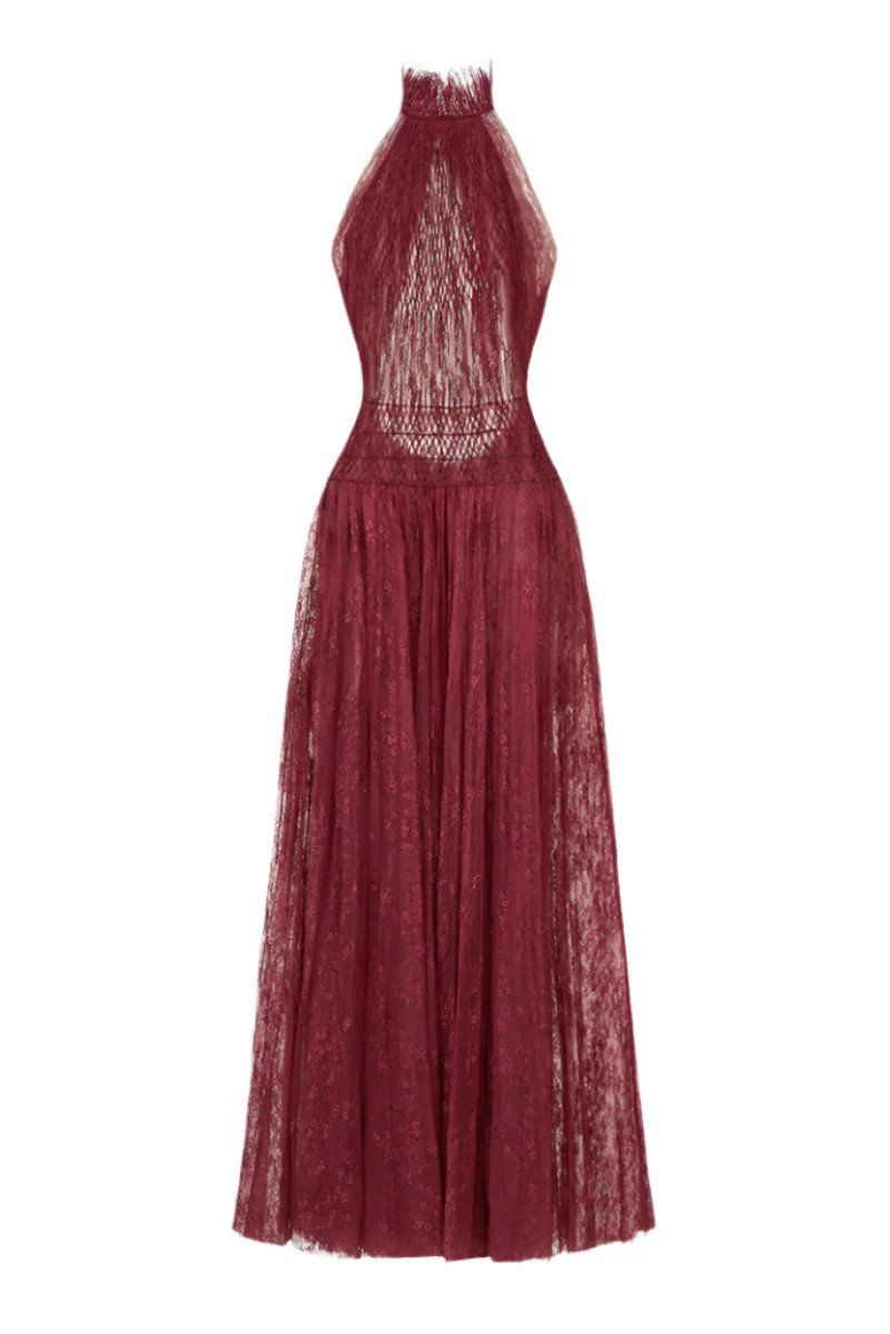 BURGUNDY SMOCKED LACE MAXI DRESS | Montsand | CULT MIA | CULT MIA UK LTD
