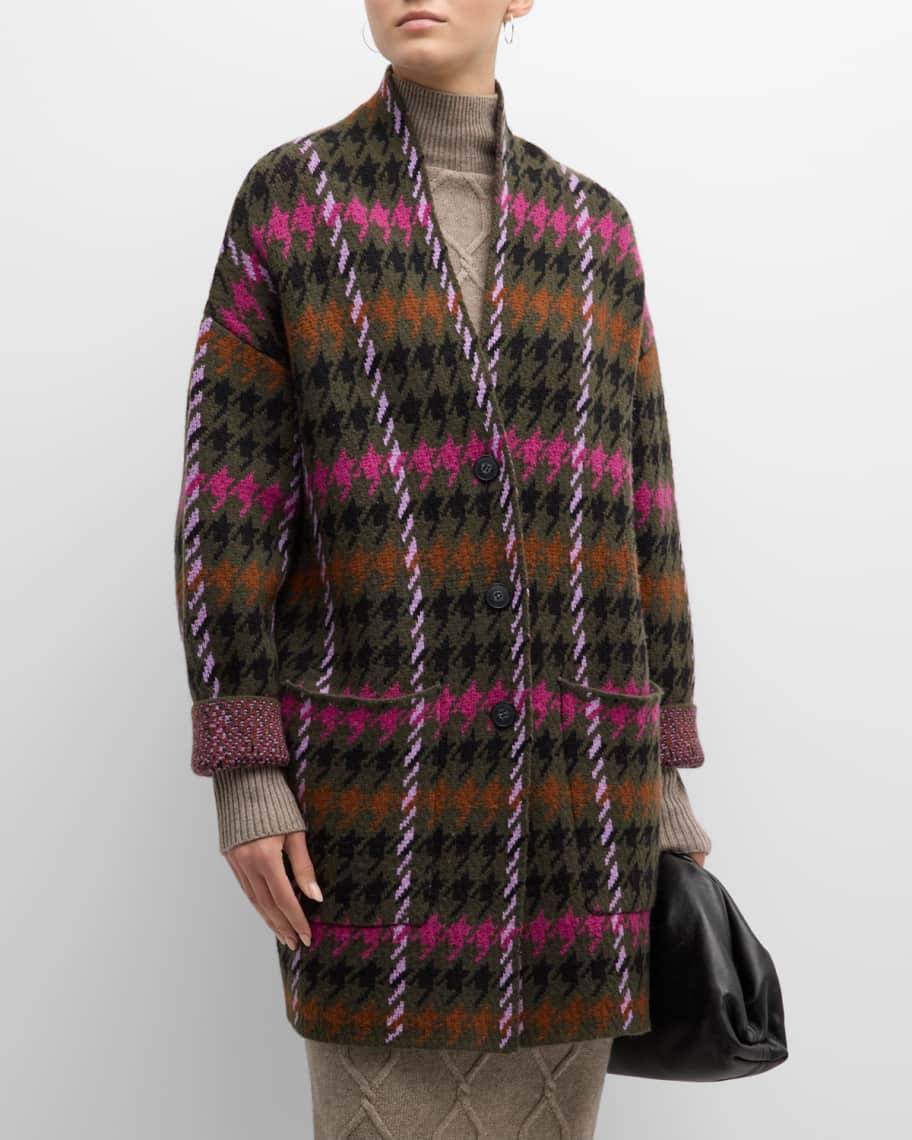 Naadam Luxe Houndstooth Jacquard Open-Front Coat | Neiman Marcus