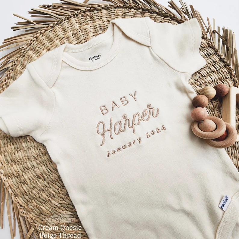 Embroidered ONESIES® Brand, Personalized Baby Girl Boy ONESIES® Brand, Custom Girl Natural Baby... | Etsy (US)