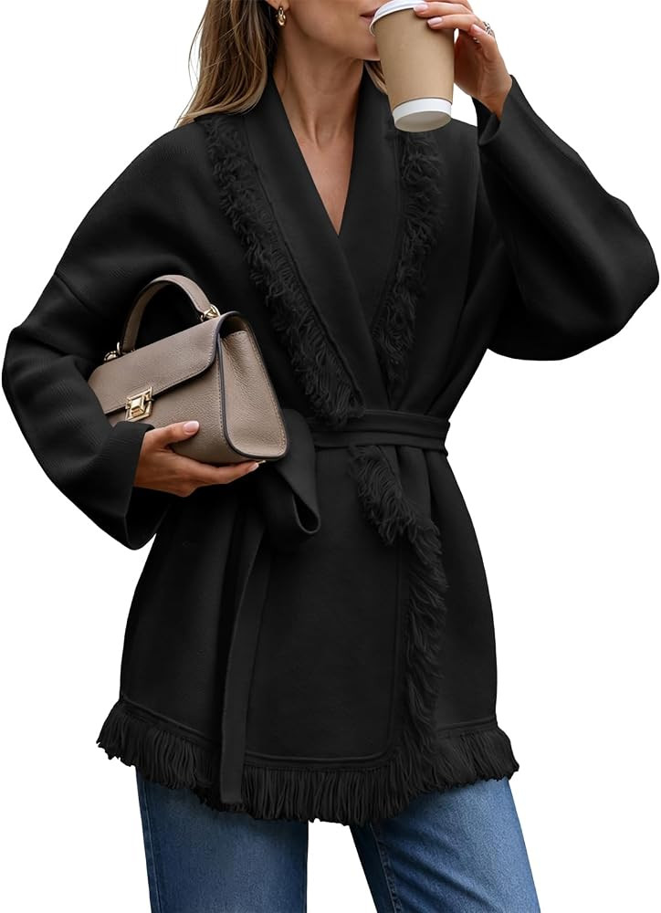 Saodimallsu Women’s Lapel Fringe Cardigan Sweater | Amazon (US)